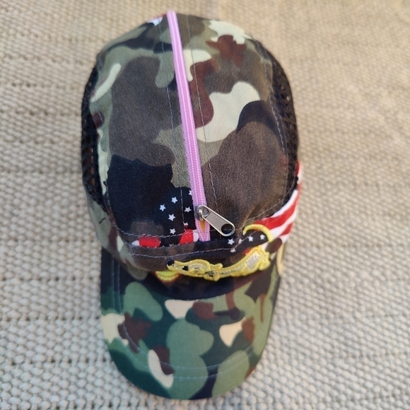 Kids Army Camo American Flag Weiner Dog Dachshund Hat with Zip Pocket on Top! - Picture 2 of 6